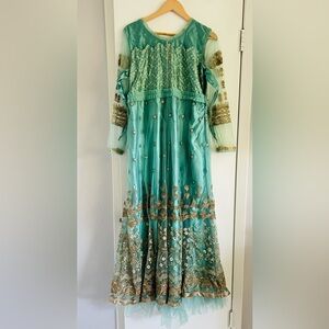 Blue teal gold Pakistani/ Indian form Dress with pants and choli